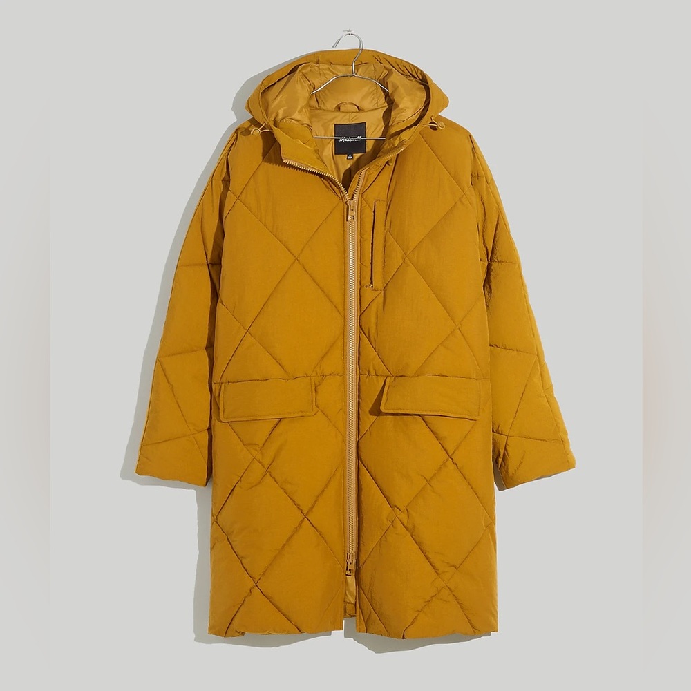 Madewell Surrey Hooded Puffer Coat in Antique Gold